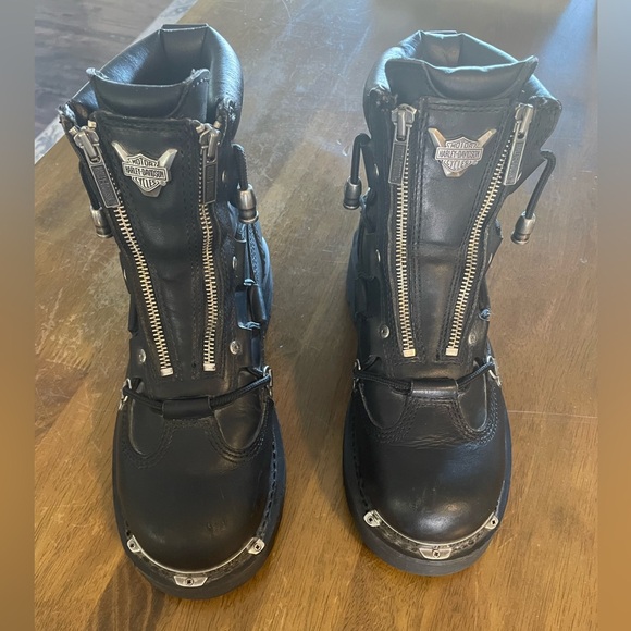 Harley-Davidson Black Leather Brake Light Motorcycle Boot Double Zipper - Picture 1 of 4